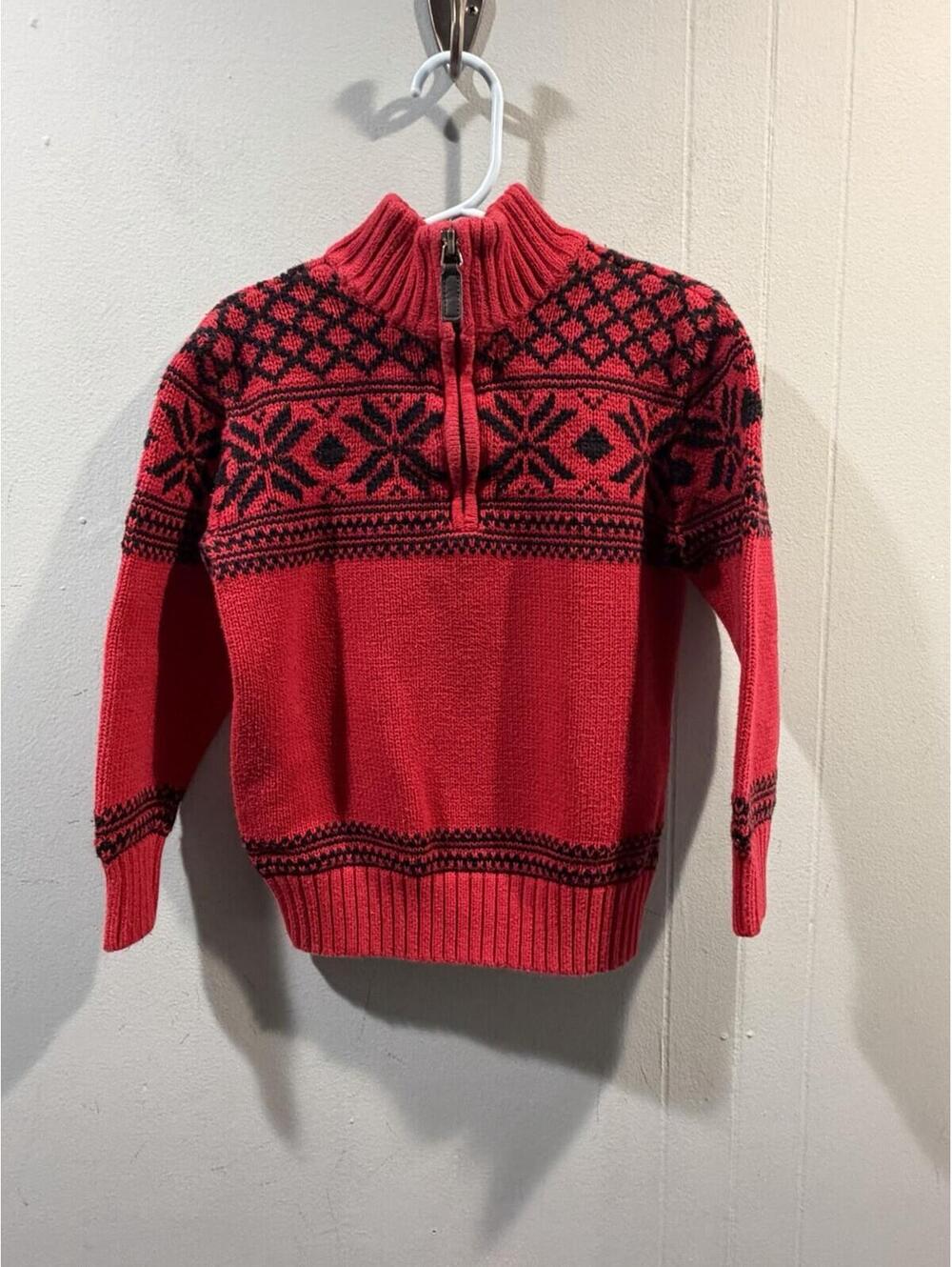 Kids Boys Chaps Sweater Size 5 Red/Blue 1/4 Zip